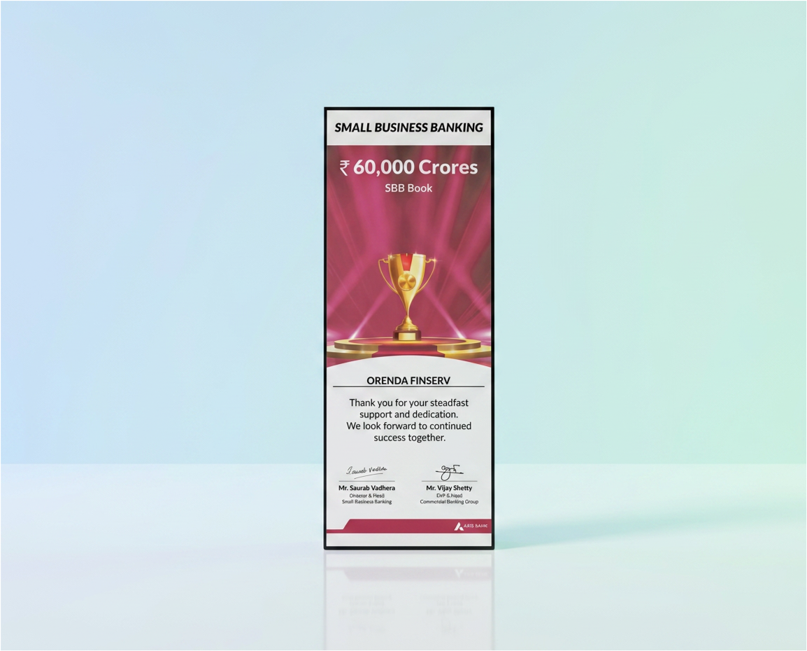 Recognised by Axis Bank for contributing to a ₹60,000 Crore Small Business Banking book.