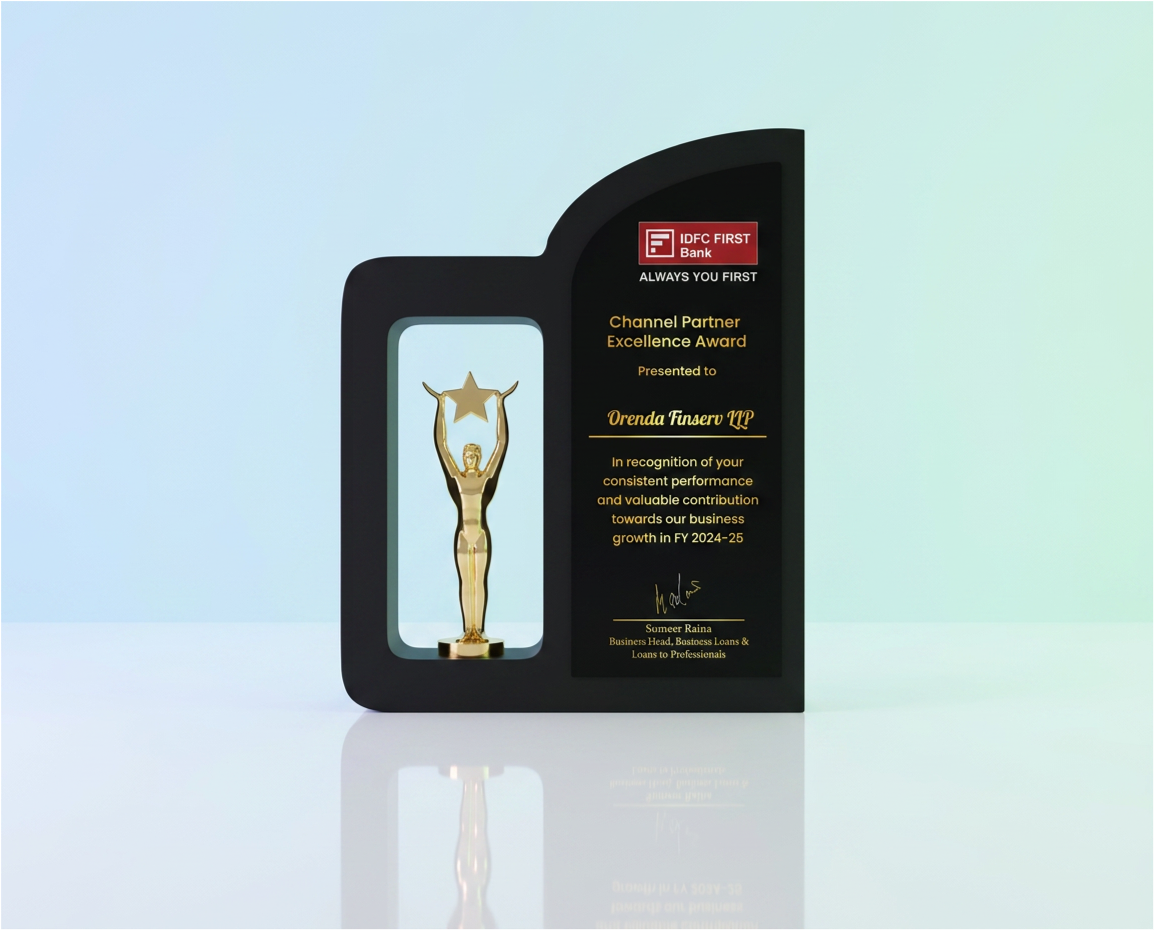 Channel Partner Excellence Award from IDFC First Bank for consistent performance in FY 2024-25.